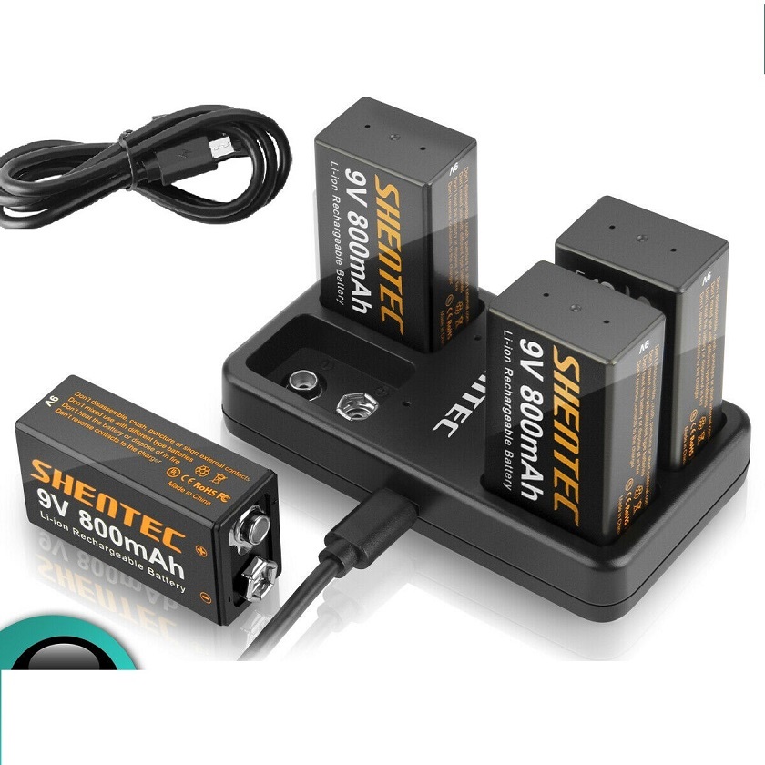 4 slot USB charger + 9 volt block Lthium rechargeable Li-ion (kompatibelt batteri)