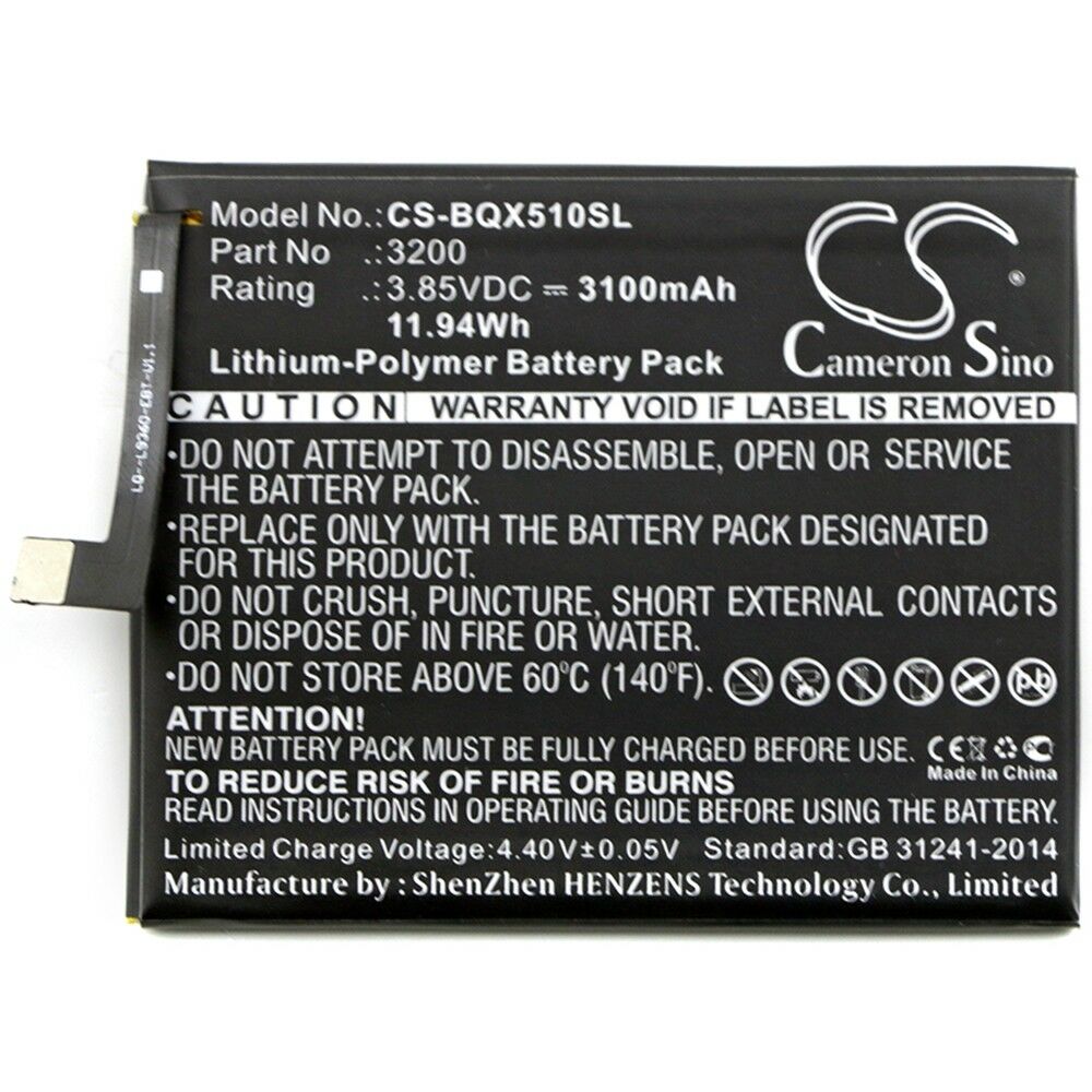 Li-Polymer BQ Aquaris X5 Plus + 3200 3100mAh 3,85V (kompatibelt batteri)