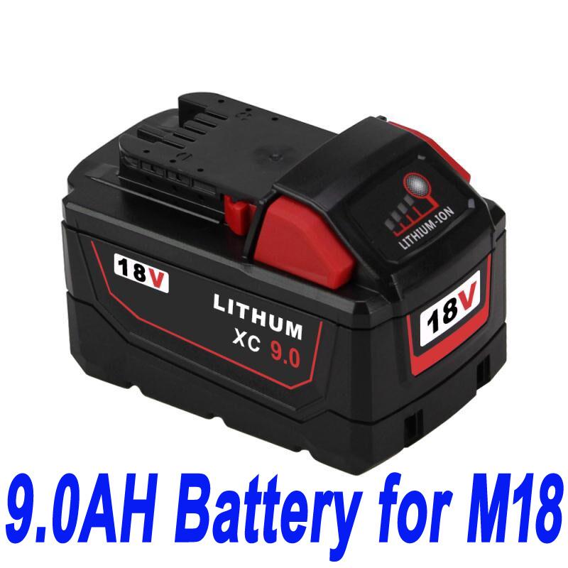 18V 9.0Ah For Milwaukee M18 M18B4 48-11-1828 Red Lithium Ion XC 9.0 (kompatibelt batteri)