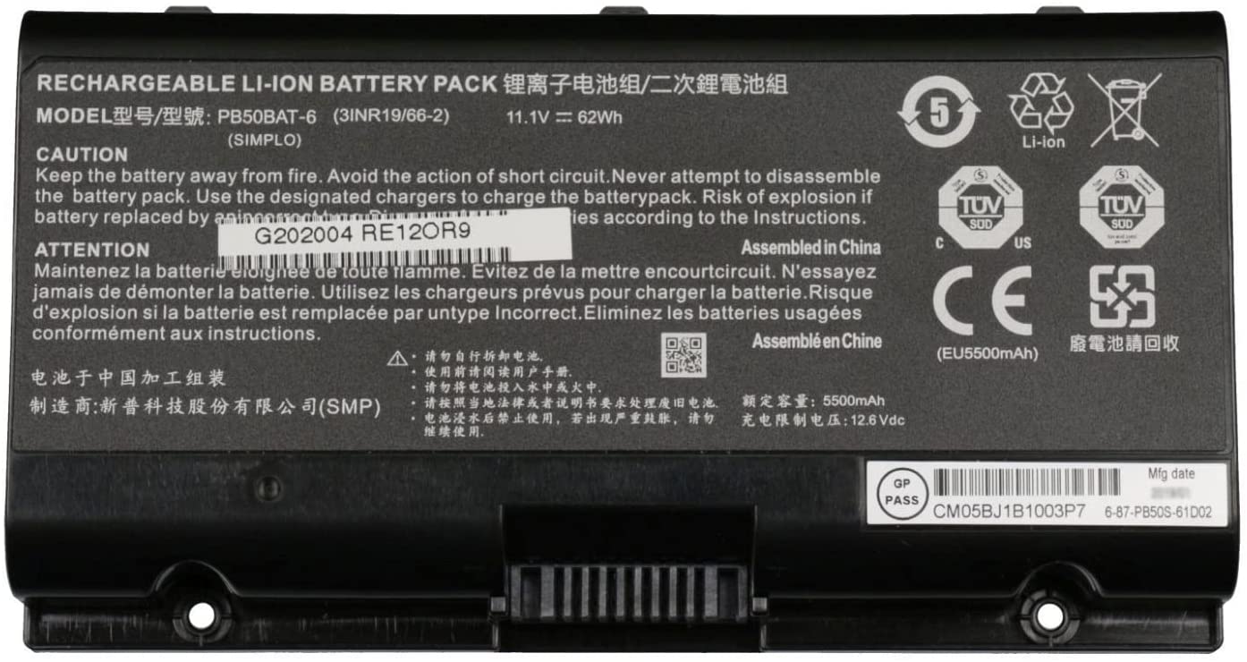 PB50BAT-6 Clevo PB71EF-G,PowerSpec 1720,1520,Sager NP8371 (kompatibelt batteri)
