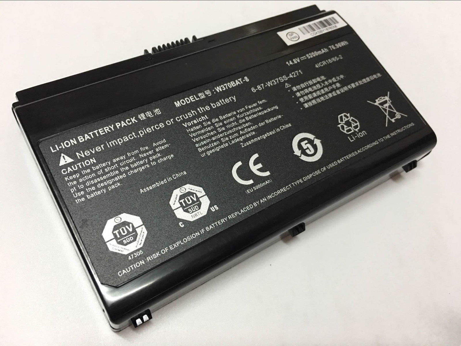 14.8v 5200mAh W370BAT-8 Clevo Schenker XMG A722 6-87-W370S-427 (kompatibelt batteri)